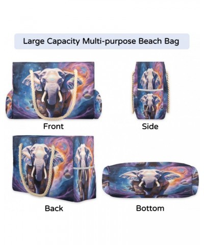 Elephant Outer Space Beach Bags for Women Large Tote Bag with Zipper and Pockets Waterproof Sandproof Accessories Swim Pool B...