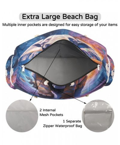 Elephant Outer Space Beach Bags for Women Large Tote Bag with Zipper and Pockets Waterproof Sandproof Accessories Swim Pool B...