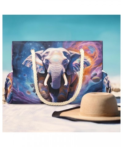 Elephant Outer Space Beach Bags for Women Large Tote Bag with Zipper and Pockets Waterproof Sandproof Accessories Swim Pool B...