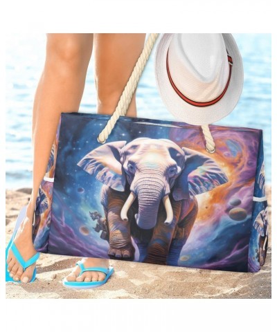 Elephant Outer Space Beach Bags for Women Large Tote Bag with Zipper and Pockets Waterproof Sandproof Accessories Swim Pool B...