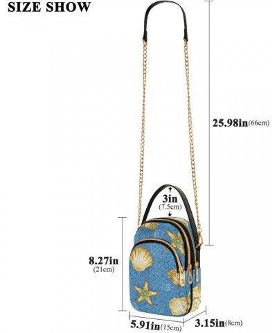 Blue and Gold Seashells Starfish Womens Sling Backpack Crossbody Chain Shoulder Bags Waist Packs Multipurpose Handbags for Tr...