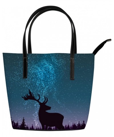 Shoulder Bag Tote Bags for Women Leather Starry Sky Deer Shopper Work Handbags Large Casual Bag $26.31 Totes