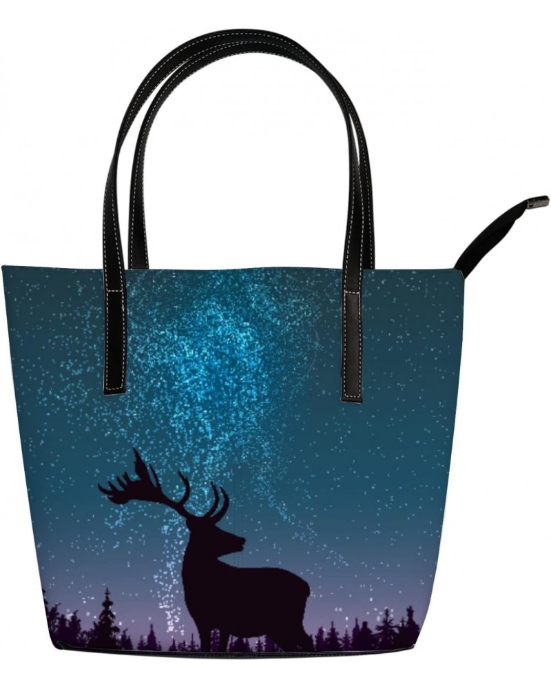 Shoulder Bag Tote Bags for Women Leather Starry Sky Deer Shopper Work Handbags Large Casual Bag $26.31 Totes