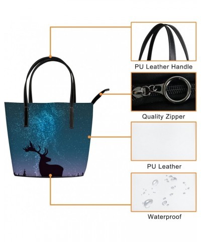 Shoulder Bag Tote Bags for Women Leather Starry Sky Deer Shopper Work Handbags Large Casual Bag $26.31 Totes