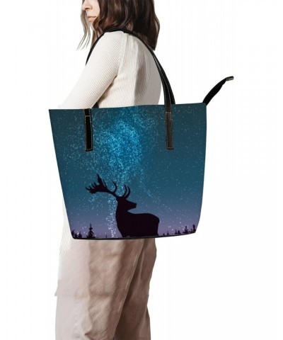 Shoulder Bag Tote Bags for Women Leather Starry Sky Deer Shopper Work Handbags Large Casual Bag $26.31 Totes