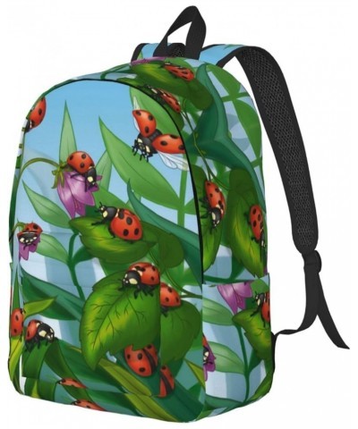 Ladybug Print Unisex Canvas Backpack Cute Backpack For Travel Sports Casual Aesthetic Backpack Black Medium $23.05 Backpacks