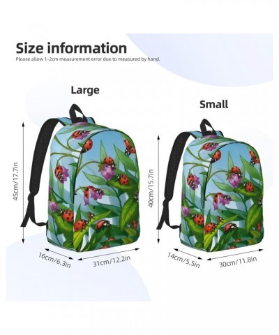 Ladybug Print Unisex Canvas Backpack Cute Backpack For Travel Sports Casual Aesthetic Backpack Black Medium $23.05 Backpacks