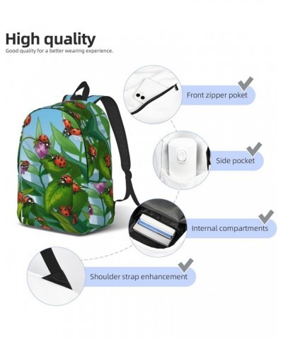 Ladybug Print Unisex Canvas Backpack Cute Backpack For Travel Sports Casual Aesthetic Backpack Black Medium $23.05 Backpacks