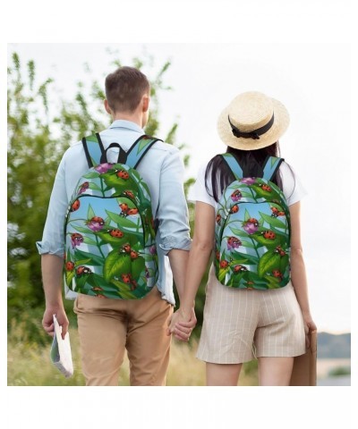 Ladybug Print Unisex Canvas Backpack Cute Backpack For Travel Sports Casual Aesthetic Backpack Black Medium $23.05 Backpacks