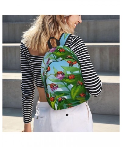 Ladybug Print Unisex Canvas Backpack Cute Backpack For Travel Sports Casual Aesthetic Backpack Black Medium $23.05 Backpacks