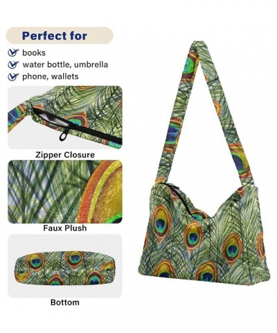 Peacock Feather Texture Shoulder Tote Bags for Women Furry Crossbody bag Hobo Handbag Purses for Traveling Working Shopping $...