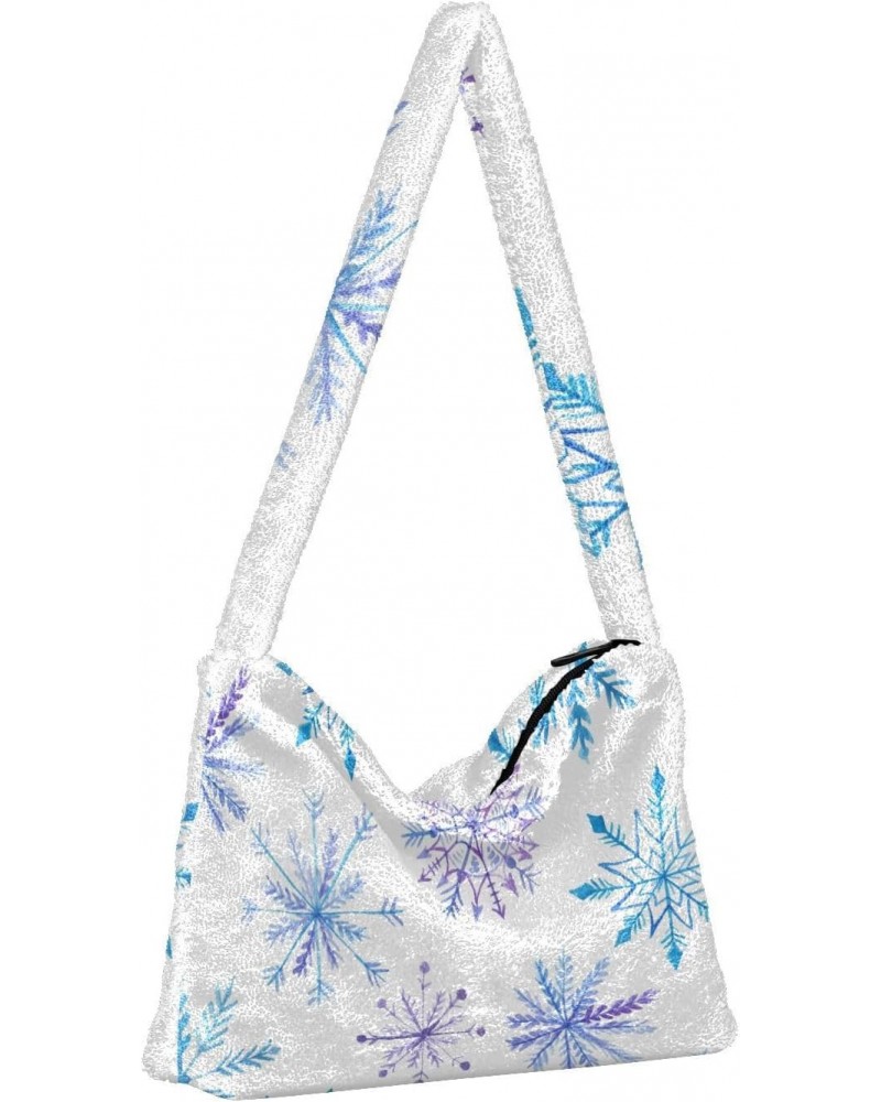 Christmas Women Boho Handbag Bright Snowflake Purple Blue Underarm Bag Tote Bag Shoulder Bag Crossbody Bag Fluffy Cell Phone ...