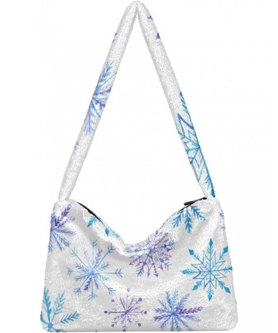 Christmas Women Boho Handbag Bright Snowflake Purple Blue Underarm Bag Tote Bag Shoulder Bag Crossbody Bag Fluffy Cell Phone ...