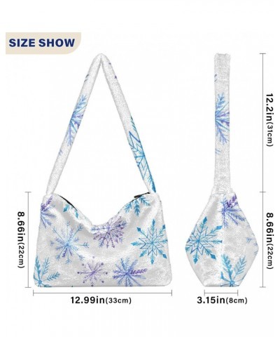 Christmas Women Boho Handbag Bright Snowflake Purple Blue Underarm Bag Tote Bag Shoulder Bag Crossbody Bag Fluffy Cell Phone ...