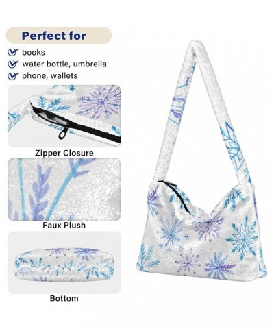 Christmas Women Boho Handbag Bright Snowflake Purple Blue Underarm Bag Tote Bag Shoulder Bag Crossbody Bag Fluffy Cell Phone ...