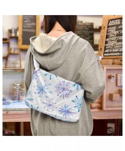 Christmas Women Boho Handbag Bright Snowflake Purple Blue Underarm Bag Tote Bag Shoulder Bag Crossbody Bag Fluffy Cell Phone ...