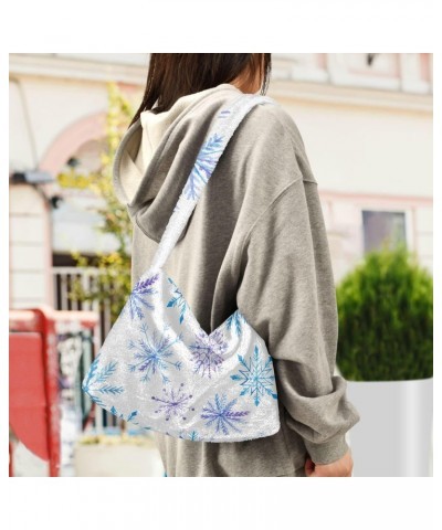 Christmas Women Boho Handbag Bright Snowflake Purple Blue Underarm Bag Tote Bag Shoulder Bag Crossbody Bag Fluffy Cell Phone ...