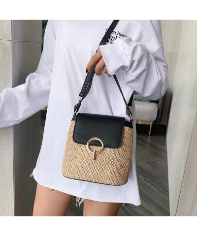 Round Straw Bag Large Woven Women Light Crossbody Bag Summer Beach Tote Handbags Handle Shoulder Bag (Color : Large) P $13.55...