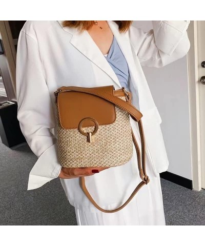 Round Straw Bag Large Woven Women Light Crossbody Bag Summer Beach Tote Handbags Handle Shoulder Bag (Color : Large) P $13.55...