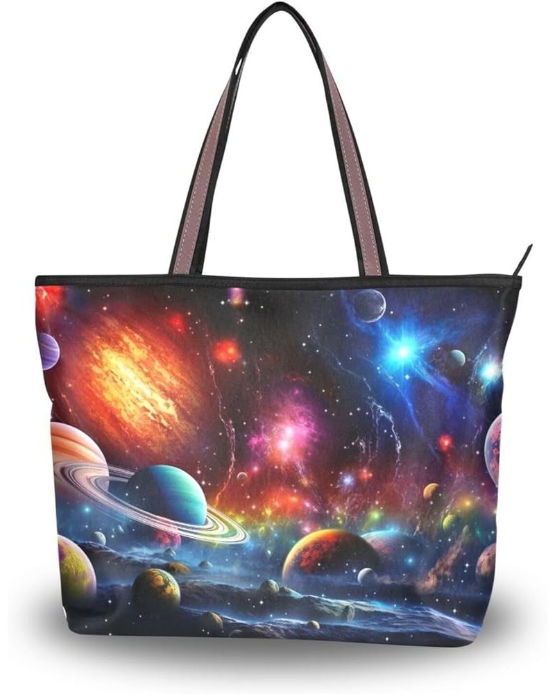 Women Tote Bags Space Planet Top Handle Satchel Handbags Shoulder Bag for Shopping 20848194 Planet $9.45 Satchels