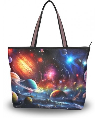 Women Tote Bags Space Planet Top Handle Satchel Handbags Shoulder Bag for Shopping 20848194 Planet $9.45 Satchels