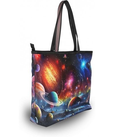 Women Tote Bags Space Planet Top Handle Satchel Handbags Shoulder Bag for Shopping 20848194 Planet $9.45 Satchels