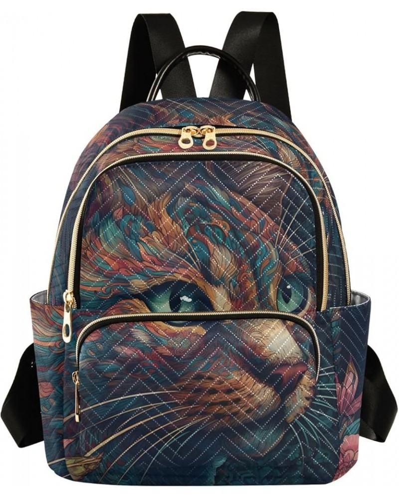 Medium Fashion Backpack for Women Ethnic Floral Cat Print Ladies Travel Daypack Aesthetic Shoulder Bag 10.2×5.1×12.5 IN $18.7...