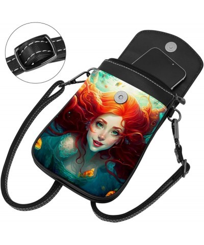 Diagonal Leather Phone Bag with 19x12x2cm/7.5x4.7x0.8in Size - Stylish and Convenient Cell Phone Purse Cartoon Cat Mermaid Mu...