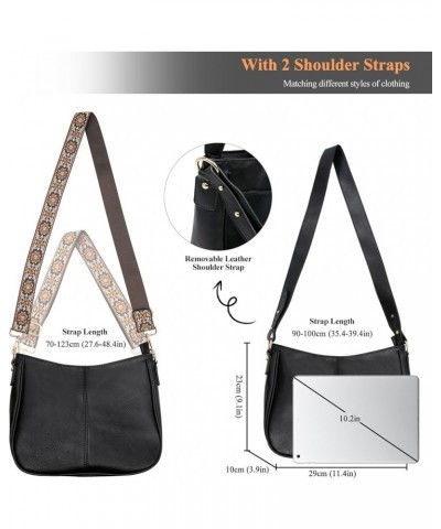 Crossbody HandBags - Women Trendy Hobo Bag with Guitar Strap Casual Vegan Leather Shoulder Bag Purses Style1-black $16.64 Cro...