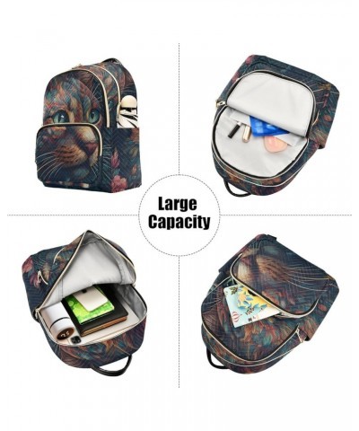 Medium Fashion Backpack for Women Ethnic Floral Cat Print Ladies Travel Daypack Aesthetic Shoulder Bag 10.2×5.1×12.5 IN $18.7...