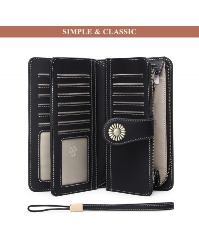 Long Wallet for Women Large Capacity RFID Blocking PU Leather Clutch Wallet Ladies Card Holder Organizer Purse (Black) Black ...