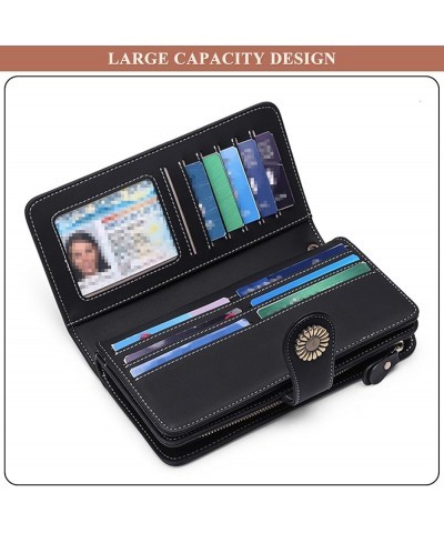 Long Wallet for Women Large Capacity RFID Blocking PU Leather Clutch Wallet Ladies Card Holder Organizer Purse (Black) Black ...