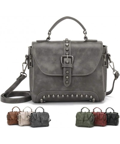 Segater® Women Vintage Rivet Saddle Shoulder Bag Crossbody Bag Sling Bag Satchel Grey $23.50 Satchels