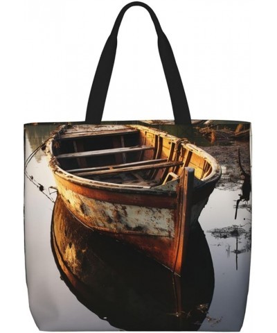 Tote Bag for Women Orange Monarch Butterflies Tote Bags with Zipper Large Capacity Casual Shoulder Handbags Rusted River Boat...