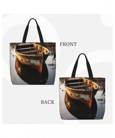 Tote Bag for Women Orange Monarch Butterflies Tote Bags with Zipper Large Capacity Casual Shoulder Handbags Rusted River Boat...