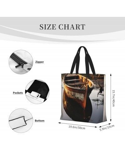 Tote Bag for Women Orange Monarch Butterflies Tote Bags with Zipper Large Capacity Casual Shoulder Handbags Rusted River Boat...