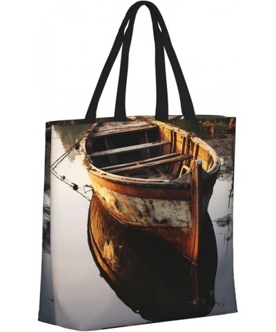 Tote Bag for Women Orange Monarch Butterflies Tote Bags with Zipper Large Capacity Casual Shoulder Handbags Rusted River Boat...