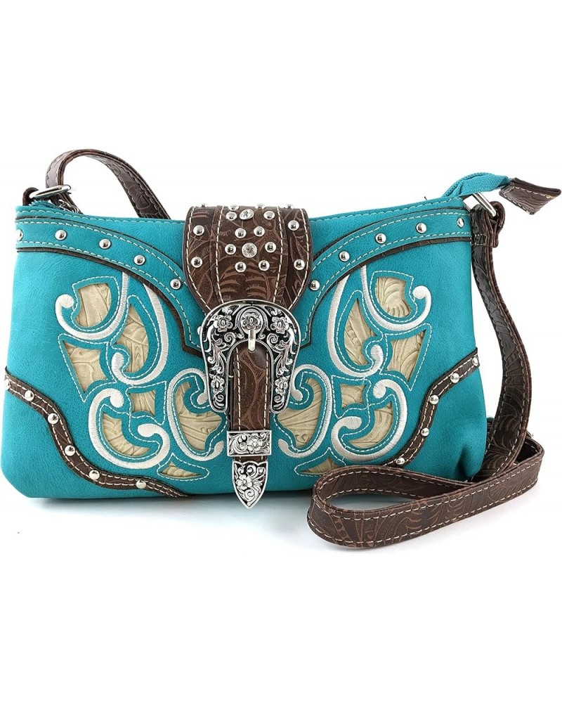 Purse Laser Cut Rhinestone Silver Buckle Cross Shape Concealed Carry Handbag Black Turquoise Purse $29.58 Shoulder Bags