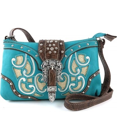 Purse Laser Cut Rhinestone Silver Buckle Cross Shape Concealed Carry Handbag Black Turquoise Purse $29.58 Shoulder Bags