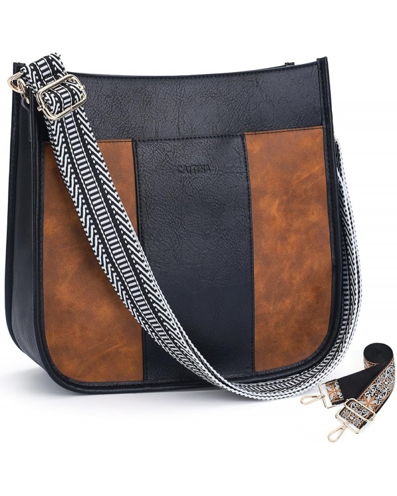 Crossbody Bag Women Vegan Leather Hobo Handbag Trendy Crossbody Shoulder Bag Purses For Women with 2 Adjustable Strap A05-bla...