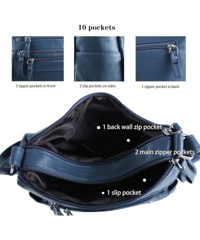 10 Pockets Crossbody Purses for Women Medium Pocketbooks Lightweight Ladies Satchel Bag Multi Pocket Shoulder Handbag Gray Bl...