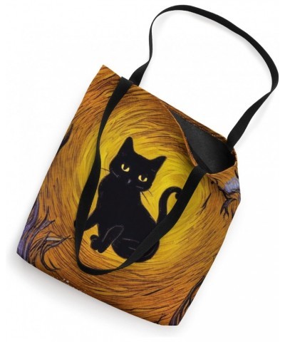 Cute Black Kitten Silhouette Golden Starry Night Cat Lover Tote Bag $12.49 Totes