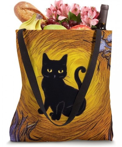 Cute Black Kitten Silhouette Golden Starry Night Cat Lover Tote Bag $12.49 Totes