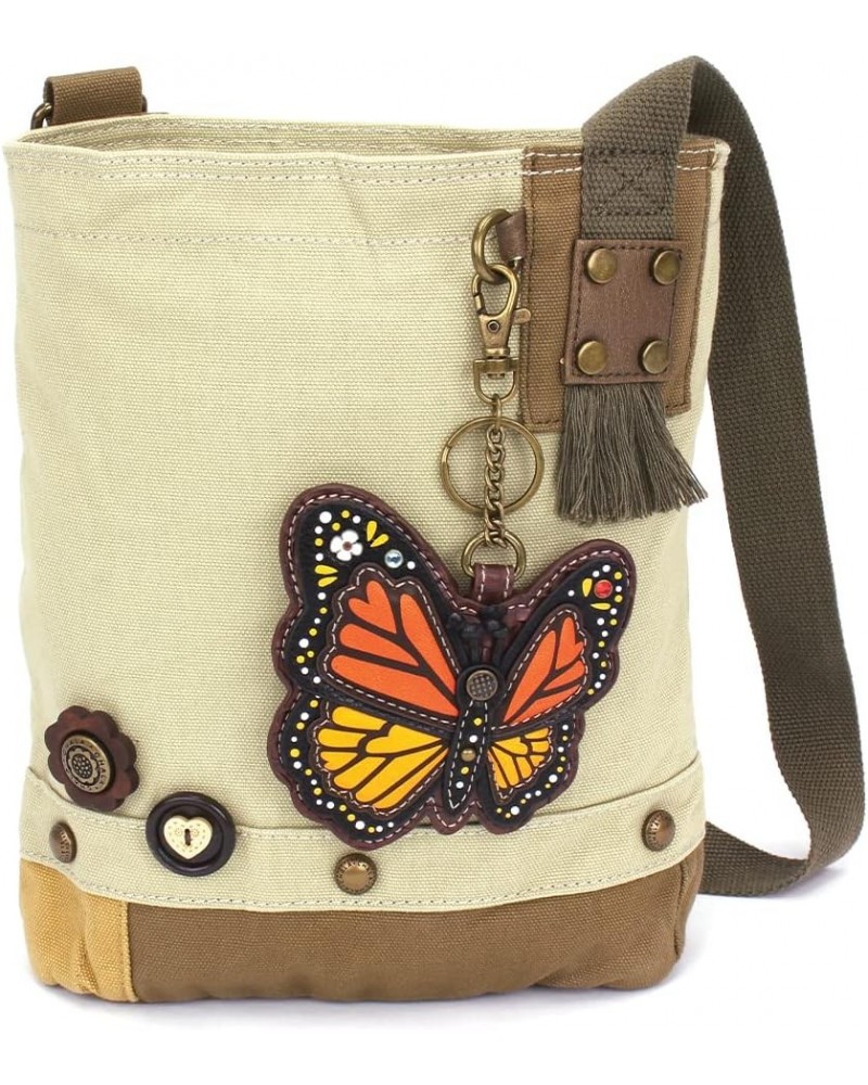 Patch Cross-Body Women Handbag, Sand Canvas Messenger Bag Monarch Butterfly - Sand $28.32 Crossbody Bags