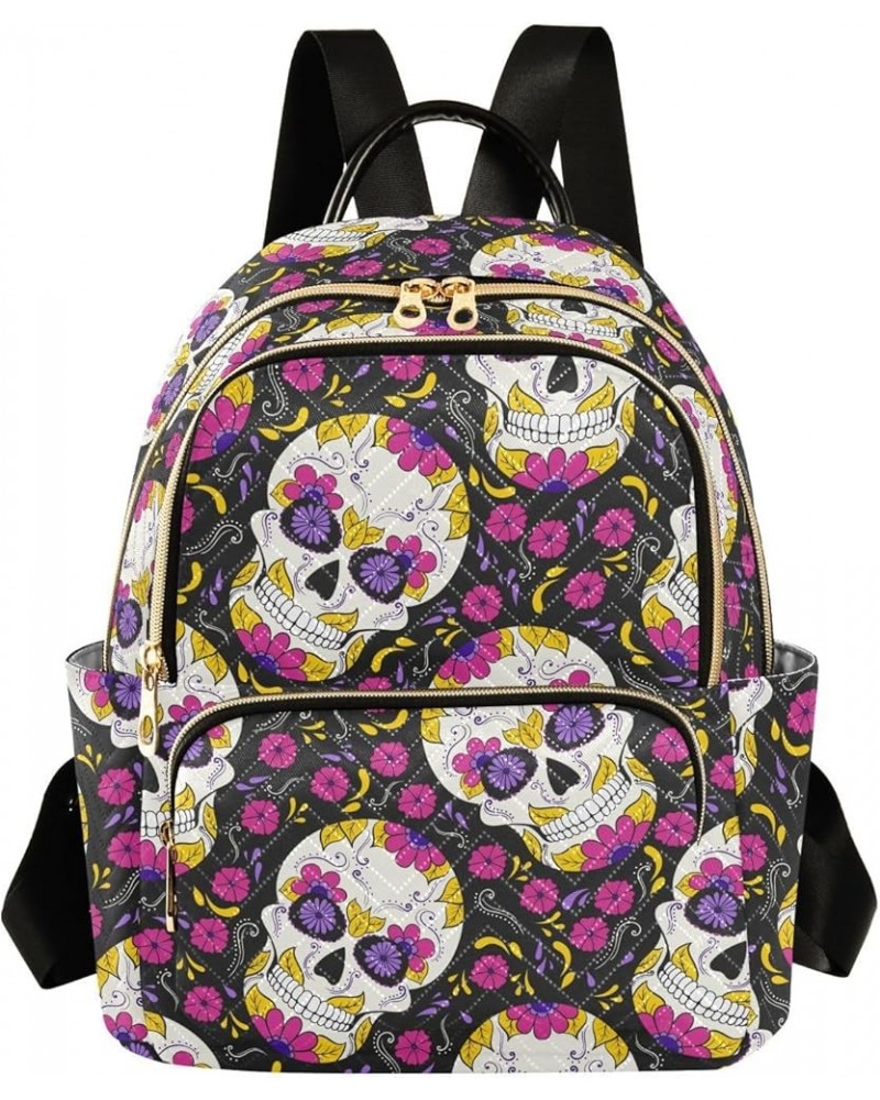 Day Of Dead Sugar Skull Small Backpack Purse for Women Travel Bag Fashion Daypack Back Pack Shoulder Bag Multicolor Medium $1...