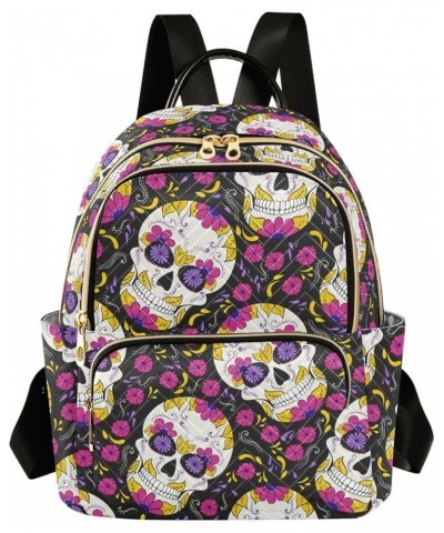 Day Of Dead Sugar Skull Small Backpack Purse for Women Travel Bag Fashion Daypack Back Pack Shoulder Bag Multicolor Medium $1...