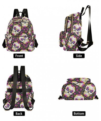 Day Of Dead Sugar Skull Small Backpack Purse for Women Travel Bag Fashion Daypack Back Pack Shoulder Bag Multicolor Medium $1...