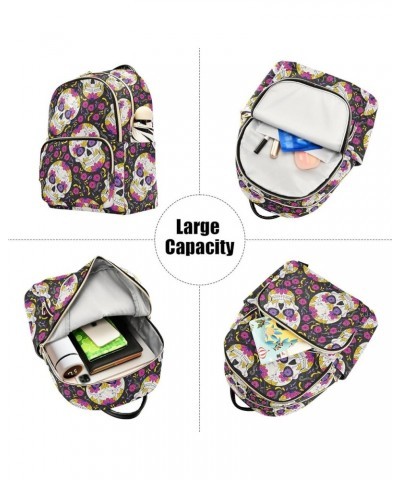 Day Of Dead Sugar Skull Small Backpack Purse for Women Travel Bag Fashion Daypack Back Pack Shoulder Bag Multicolor Medium $1...