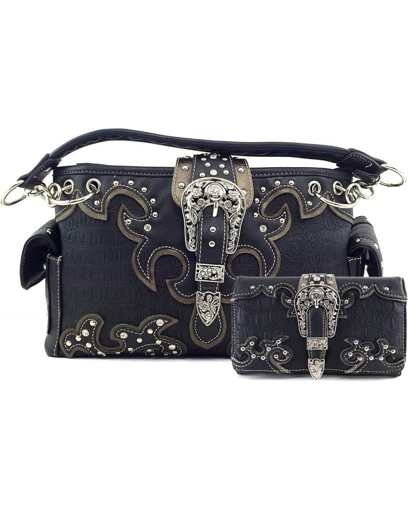 Concealed Carry Western Croc Buckle Duo Color Shoulder Handbag Purse Black Handbag and Wallet $34.93 Shoulder Bags