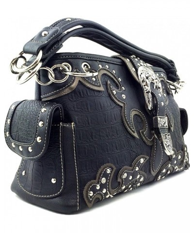 Concealed Carry Western Croc Buckle Duo Color Shoulder Handbag Purse Black Handbag and Wallet $34.93 Shoulder Bags